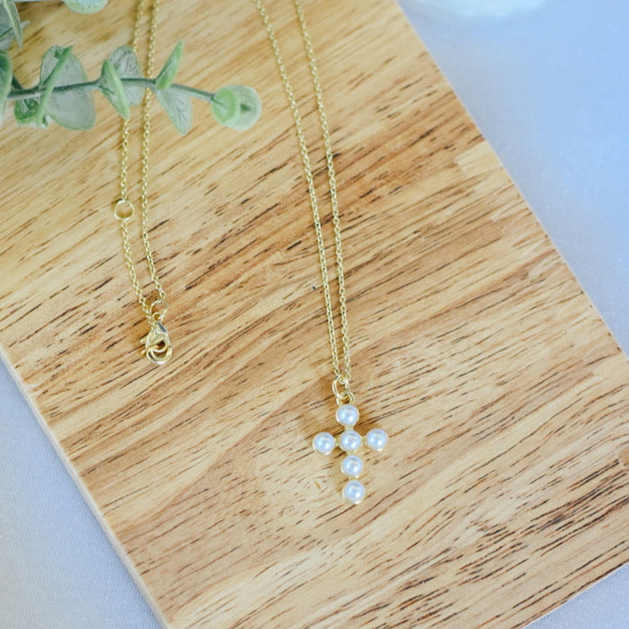 Pearl Cross Charm Necklace