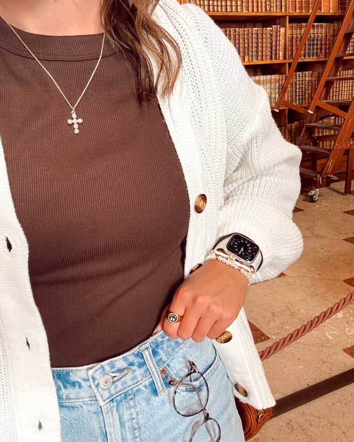 Pearl Cross Charm Necklace