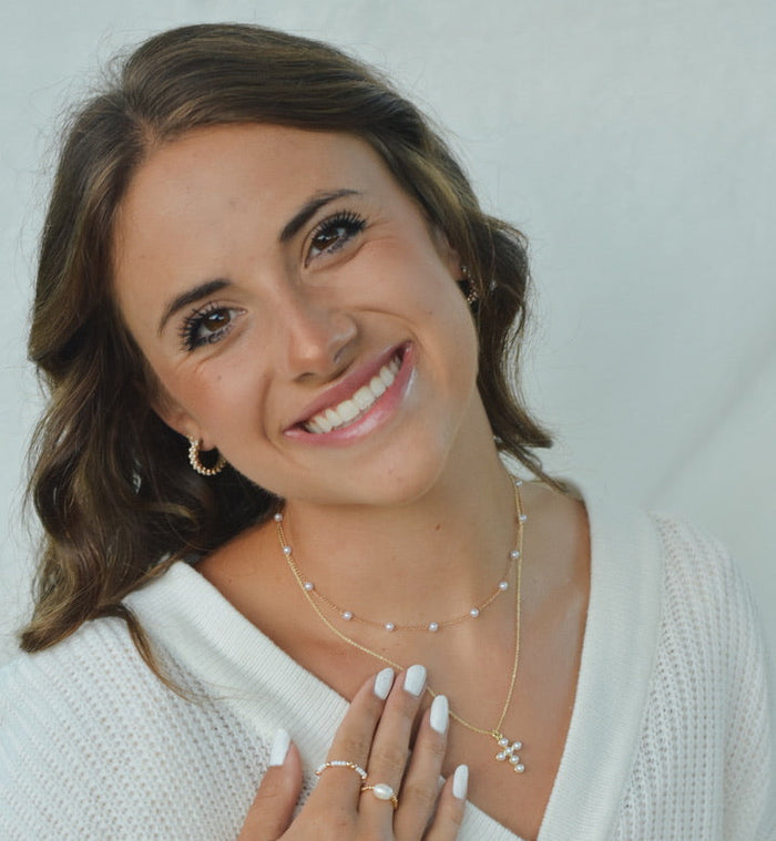 Pearl Cross Double Layer Necklace