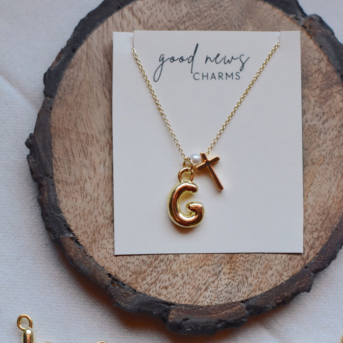 Pearl & Cross Initial Necklace