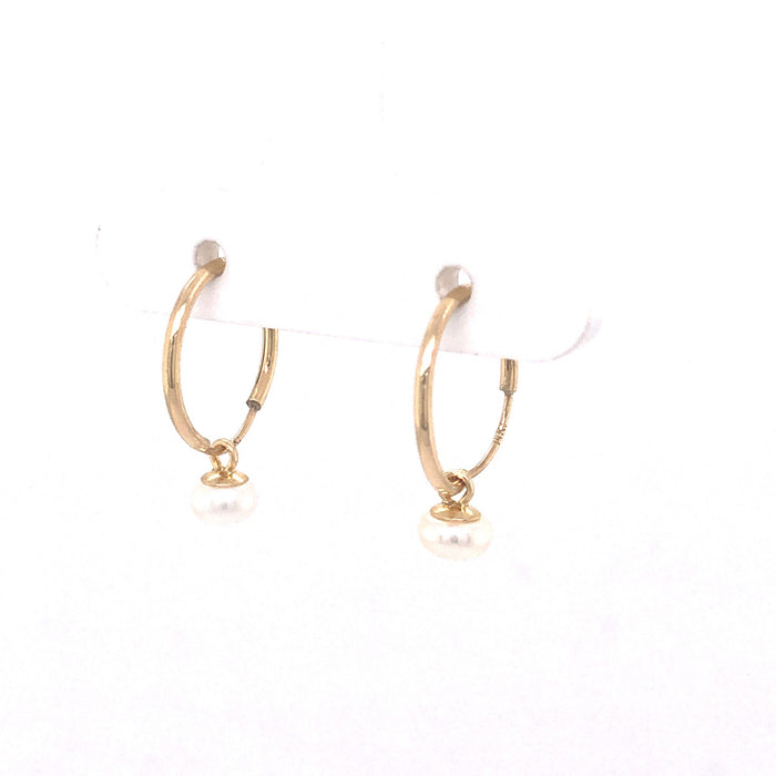 Pearl Hoop Earrings in 14k Yellow Gold