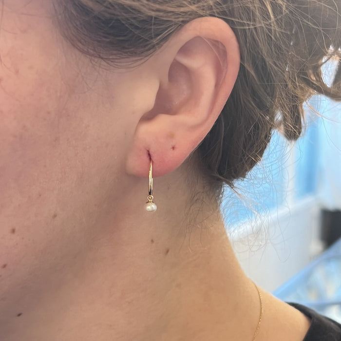 Pearl Hoop Earrings in 14k Yellow Gold