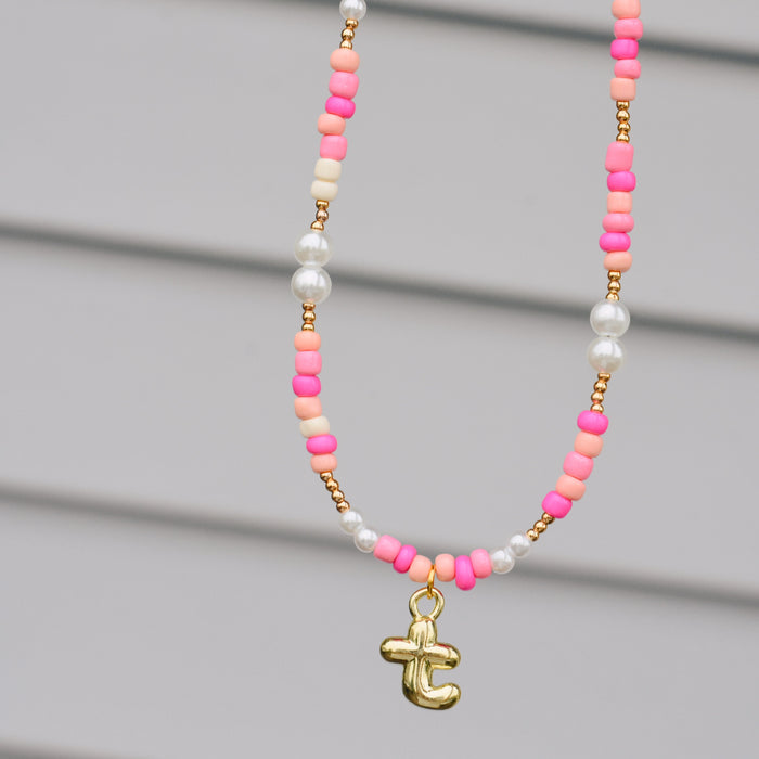 Pink Beaded Initial Necklace