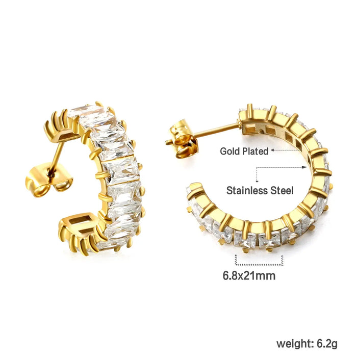 C-Shape with Two Catch Baguette White&Purple&Green&Mixed Diamond Stud Earrings 6.8*21mm asonjewelry