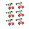 3PCS 8.6*8.4mm Cherry green diamonds + white diamonds ordinary pin earrings steel color / gold color asonjewelry