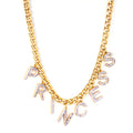 PRINCESS pendant with diamonds necklace 45+5cm gold color asonjewelry