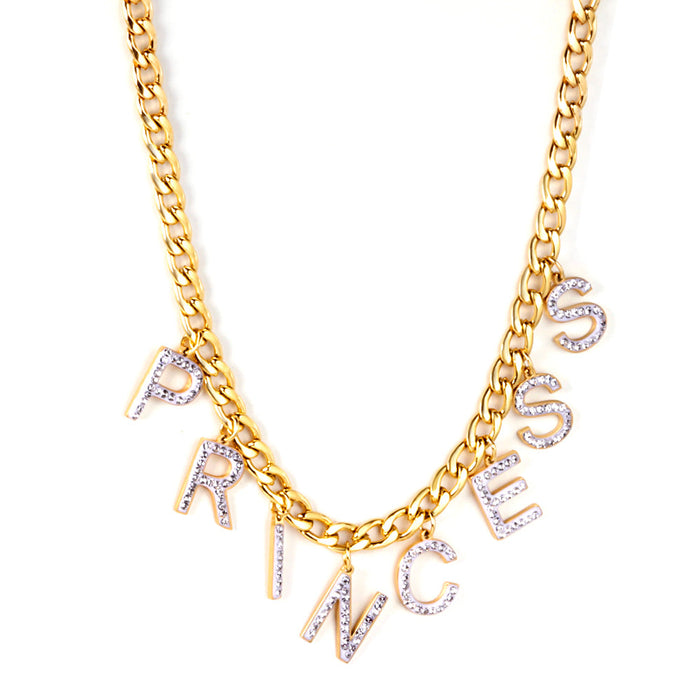 PRINCESS pendant with diamonds necklace 45+5cm gold color asonjewelry