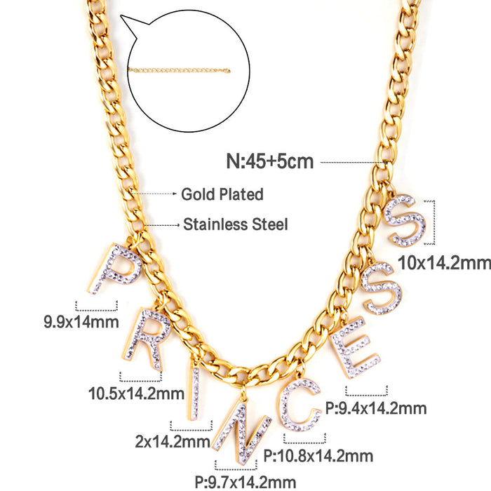 PRINCESS pendant with diamonds necklace 45+5cm gold color asonjewelry