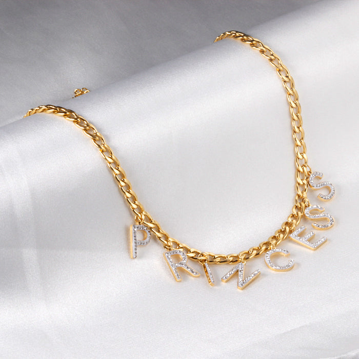 PRINCESS pendant with diamonds necklace 45+5cm gold color asonjewelry