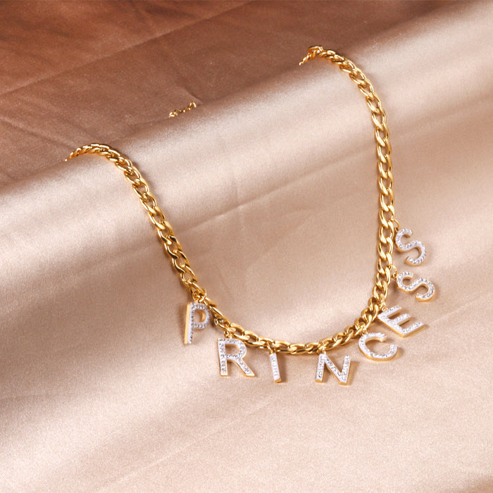 PRINCESS pendant with diamonds necklace 45+5cm gold color asonjewelry