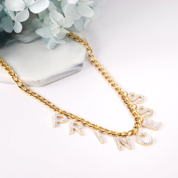 PRINCESS pendant with diamonds necklace 45+5cm gold color asonjewelry
