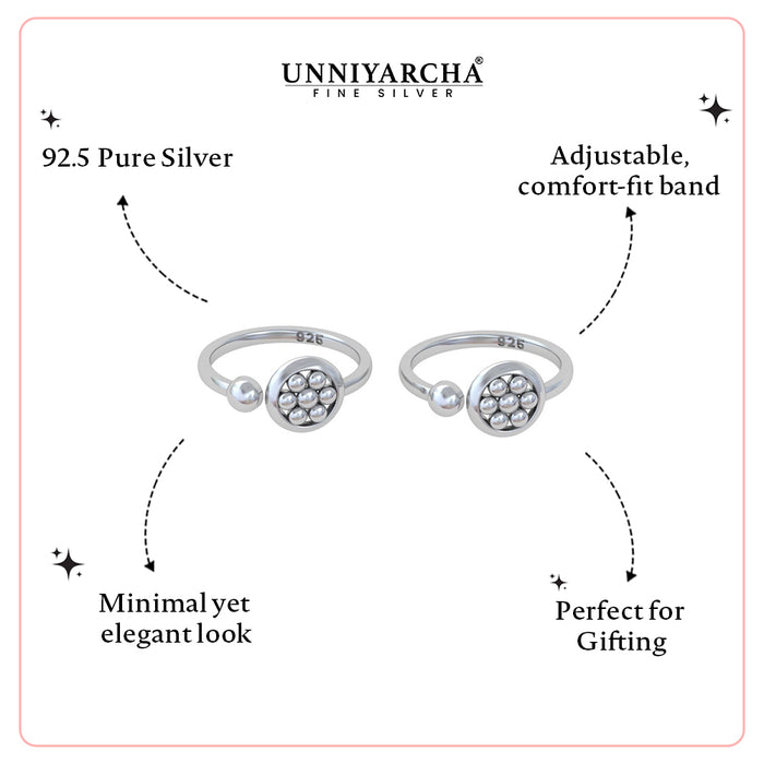 Pure 92.5 Silver Beaded Circle Toe Rings