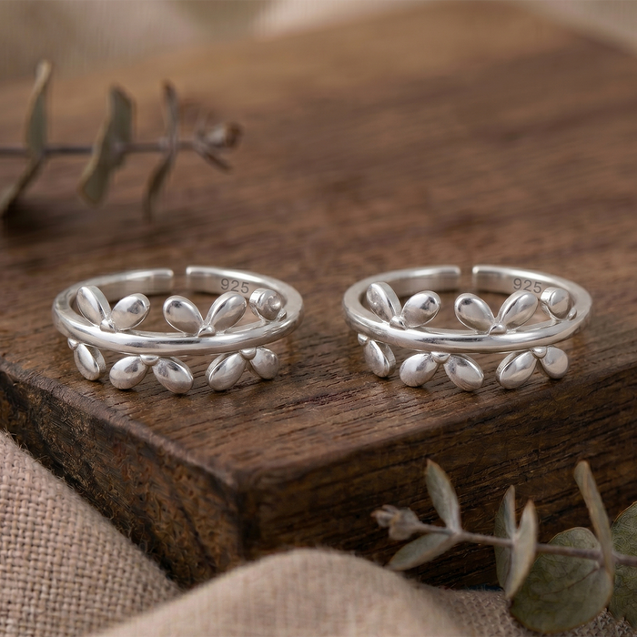 Pure 92.5 Silver Leaf Design Toe Rings
