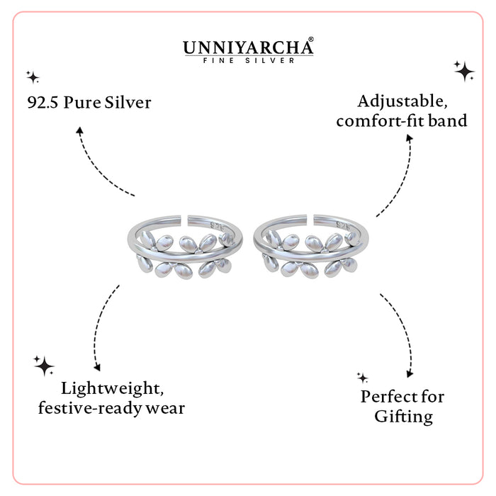 Pure 92.5 Silver Leaf Design Toe Rings