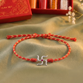 Pure 92.5 Swastik Silver Rakhi with Chandan Tilak Set