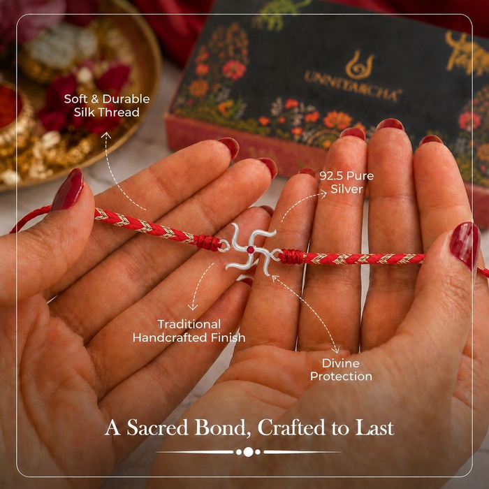 Pure 92.5 Swastik Silver Rakhi with Chandan Tilak Set