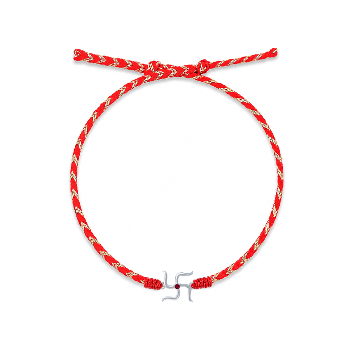 Pure 92.5 Swastik Silver Rakhi with Chandan Tilak Set
