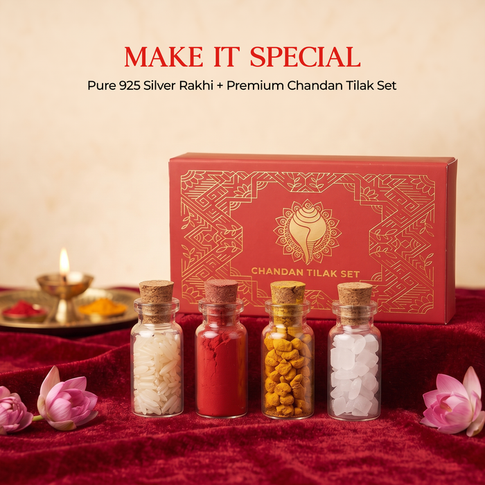 Pure 92.5 Swastik Silver Rakhi with Chandan Tilak Set