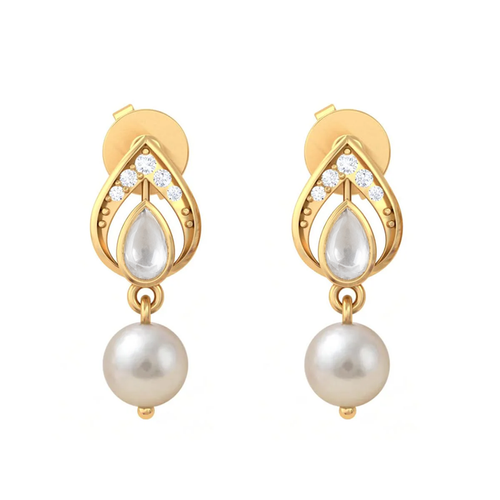 Pure Silver Heirloom Pear Motif White Kundan & Pearl Earrings