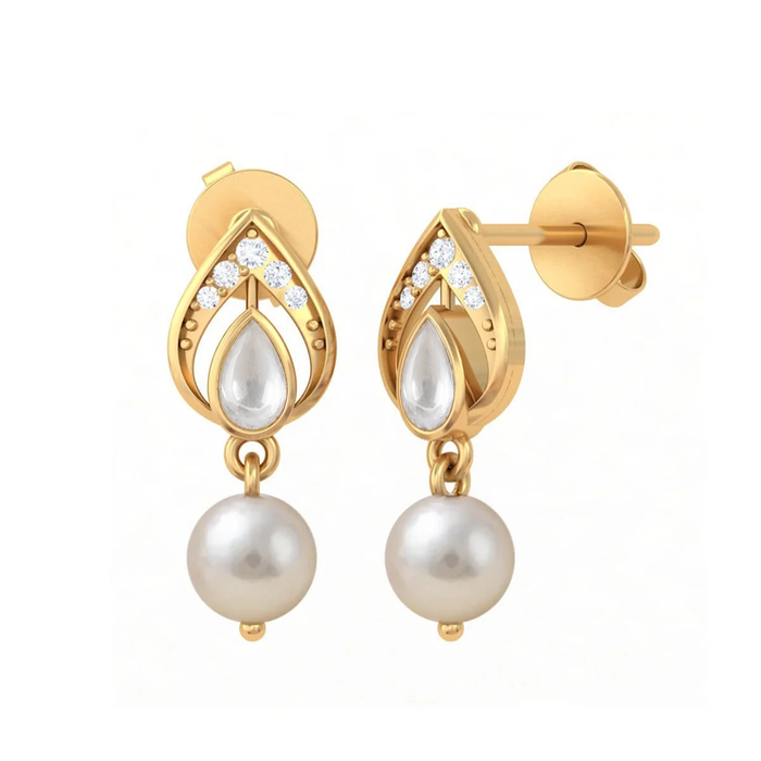 Pure Silver Heirloom Pear Motif White Kundan & Pearl Earrings