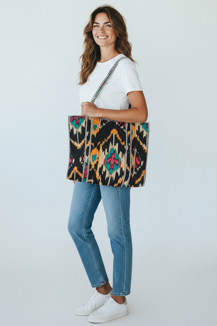 Quilted Cotton Bag - Abstract Multi