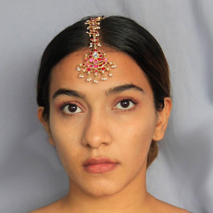 Red Kundan Gold Plated Silver Maangtikka Others - By Unniyarcha - Original Manufacturers of Silver Jewelry, Gold Plated Jewellery, Fashion Jewellery and Personalized Soul Bands and Personalized Jewelry