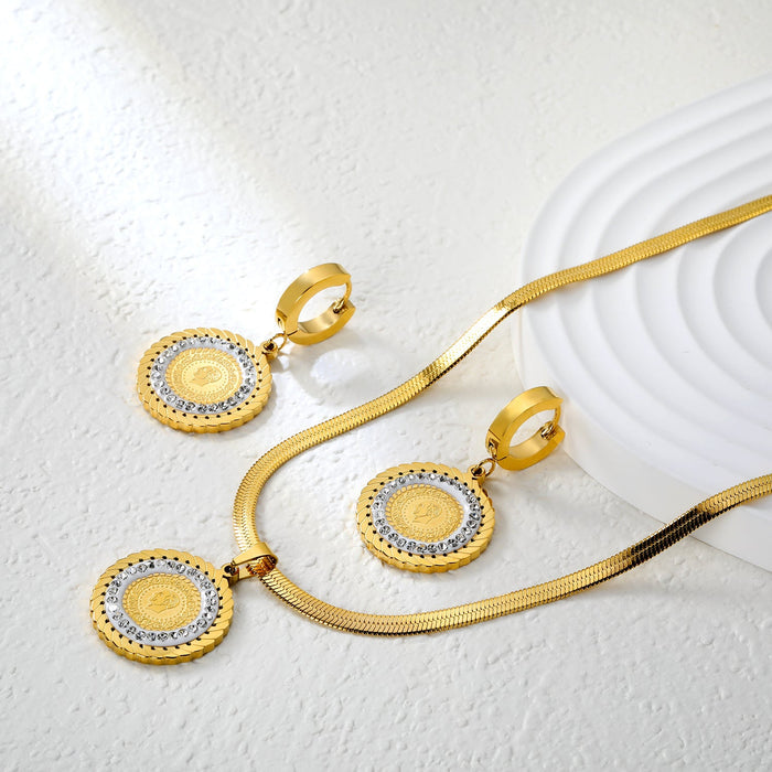 Round Disc Portrait Set Gold Earrings: 20.2mm Pendant: 20.2mm 3.2mm Push Chain 42+5cm asonjewelry