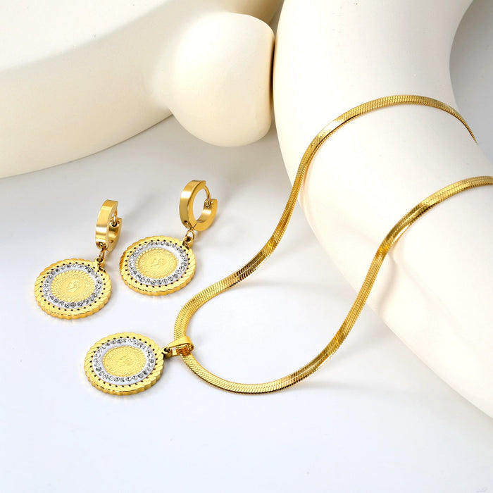 Round Disc Portrait Set Gold Earrings: 20.2mm Pendant: 20.2mm 3.2mm Push Chain 42+5cm asonjewelry
