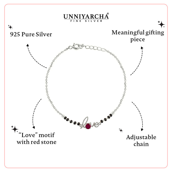 Ruby Love Black Bead Bracelet – 925 Silver