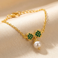 Silver 92.5 Emerald Bow Pearl Bracelet