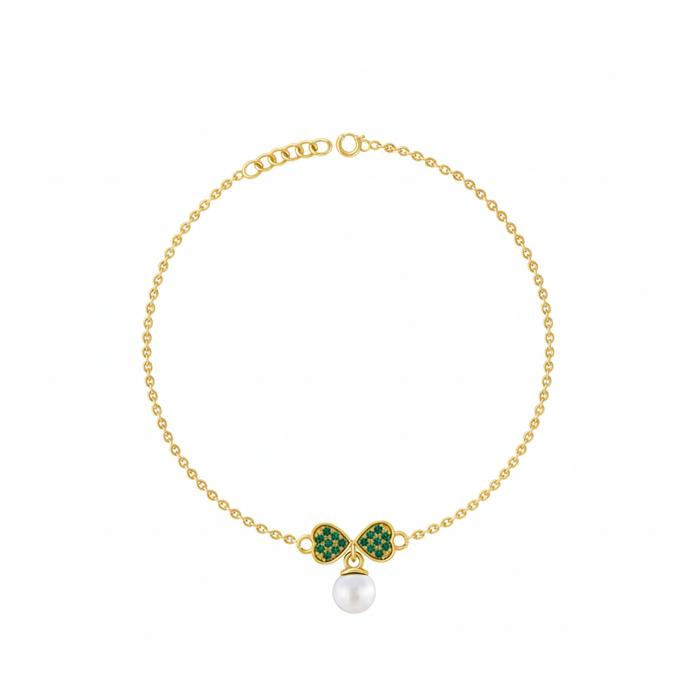 Silver 92.5 Emerald Bow Pearl Bracelet