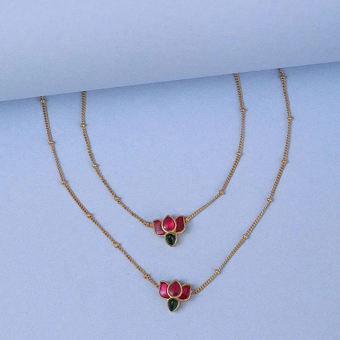 Silver 92.5 Kundan Lotus Anklet & Bracelet