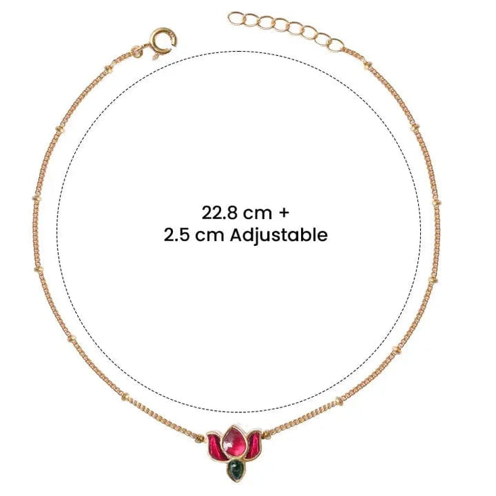 Silver 92.5 Kundan Lotus Anklet & Bracelet