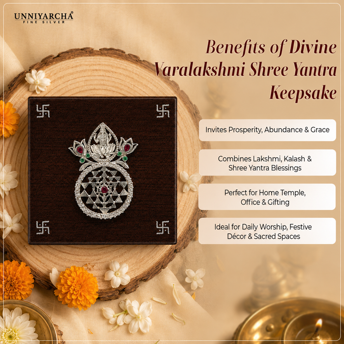 Silver 925 Shree Yantra Lakshmi Kalasham Keepsake