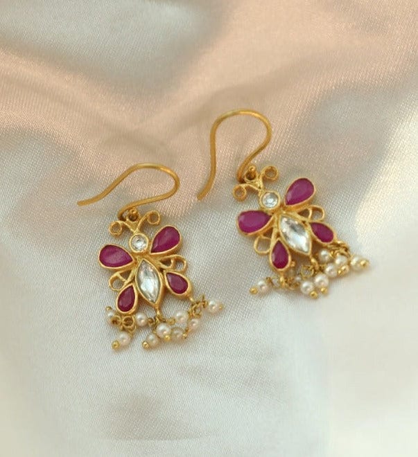 SILVER PINK AND WHITE BUTTERFLY DANGLING EARRINGS - By Unniyarcha - Original Manufacturers of Silver Jewelry, Gold Plated Jewellery, Fashion Jewellery and Personalized Soul Bands and Personalized Jewelry