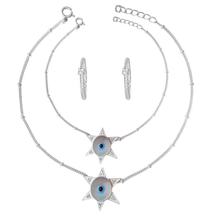 Silver Evil Eye Star Anklet