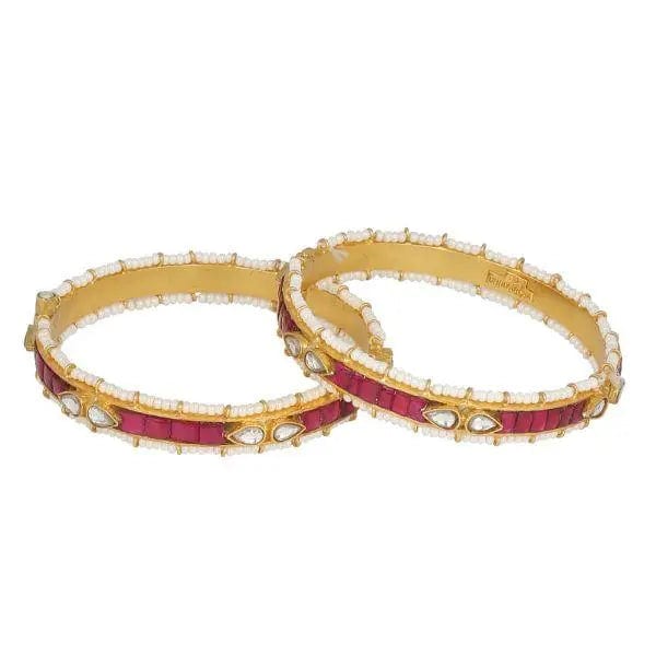 Silver Gold Plated Red Jadau Bangle ( Single)
