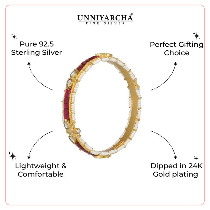 Silver Gold Plated Red Jadau Bangle ( Single)