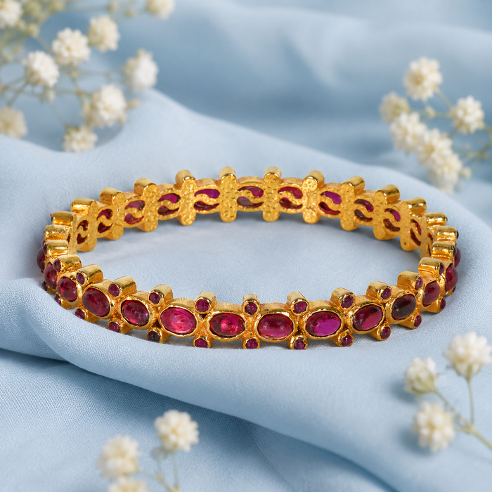 Silver gold plated red kempu bangle