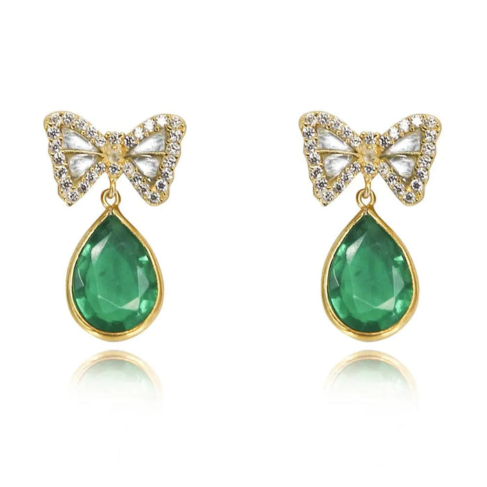 Silver Green Bow Earring