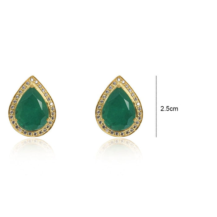 Silver green pear studs