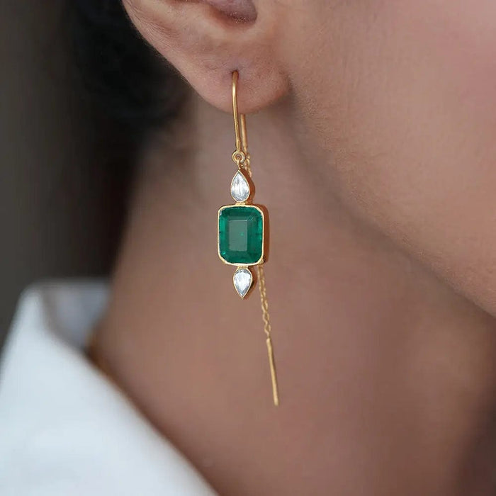 Silver Green Sui Dhaga Earring