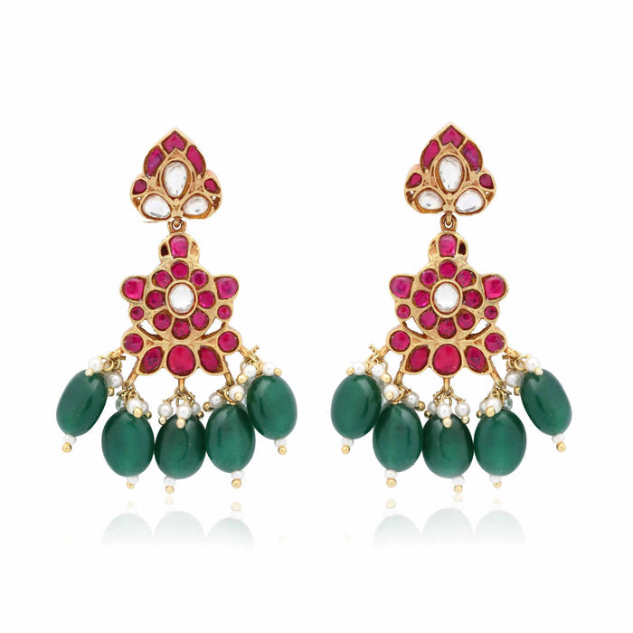 Silver Kundan Dangling Earrings