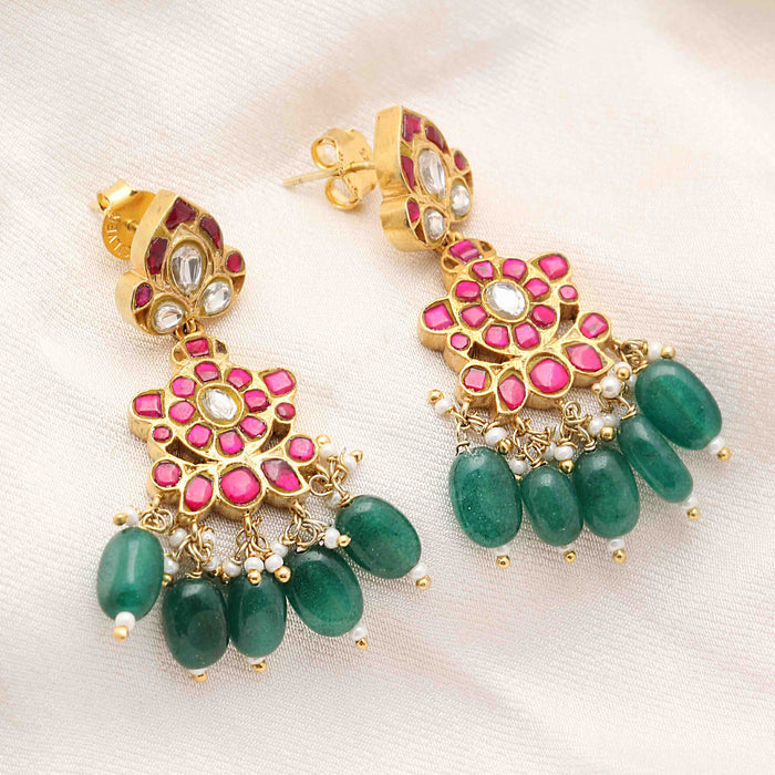 Silver Kundan Dangling Earrings