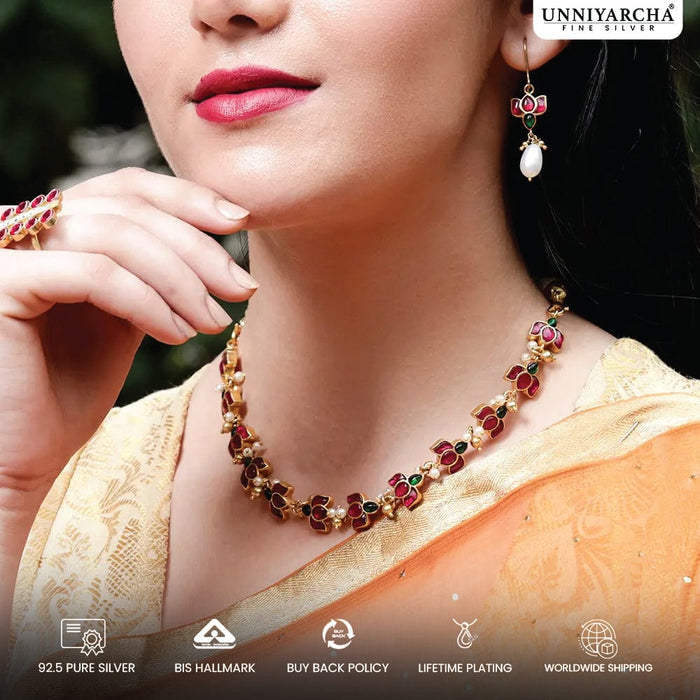 Silver Kundan Lotus Choker
