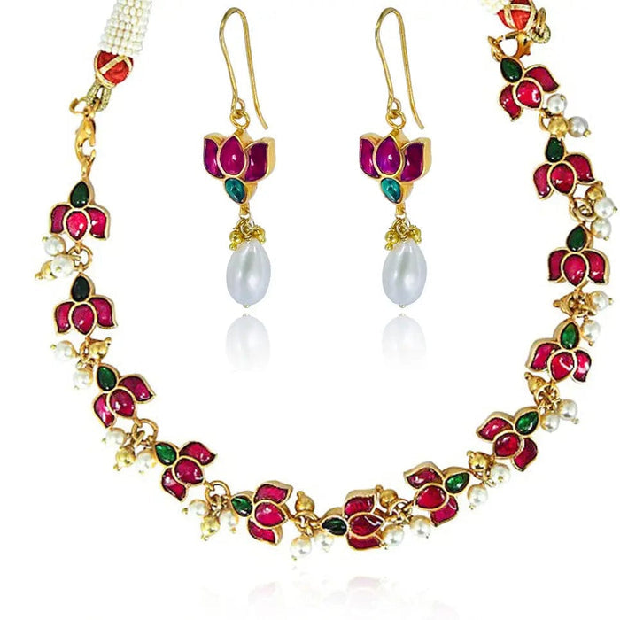 Silver Kundan Lotus Choker