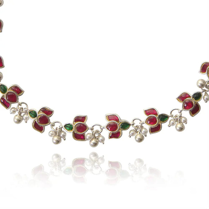 Silver Kundan Lotus Choker