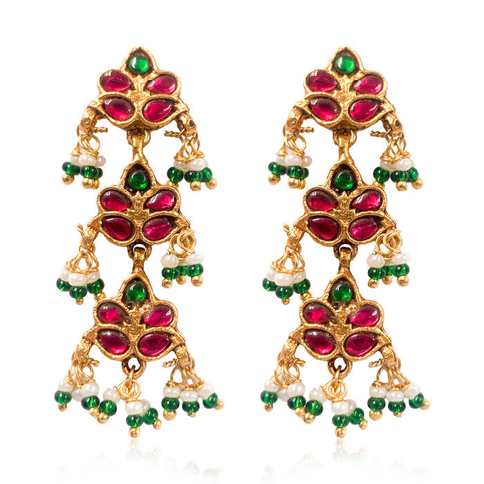 Silver Kundan Phool Dangler Earrings