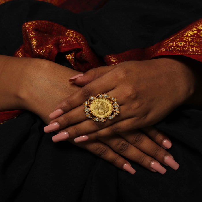 Silver Lakshmi Kundan Ring