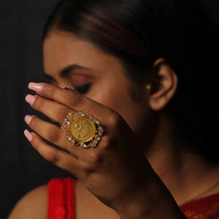 Silver Lakshmi Kundan Ring